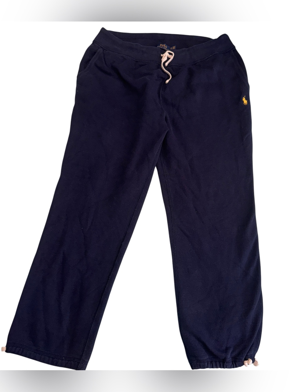 Polo by Ralph Lauren Navy Fleece Joggers with Yellow Logo drawstring Mens XL